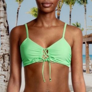 New TIME & TRU Mint Green Lace Up Front Bikini Swim Top